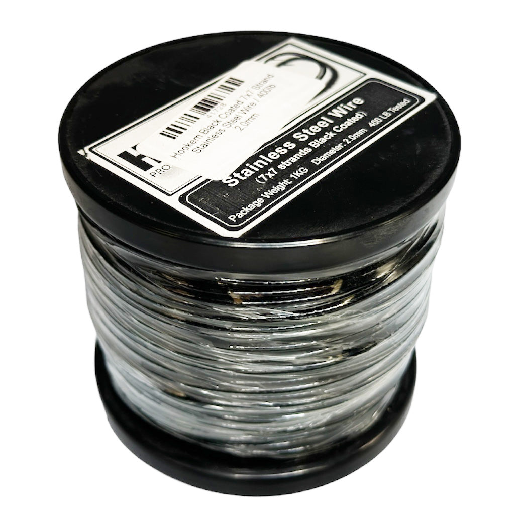 Hookem Black Coated 7x7 Strand Stainless Steel Wire-Line - Wire-Hookem-100LB 1.0mm-Fishing Station