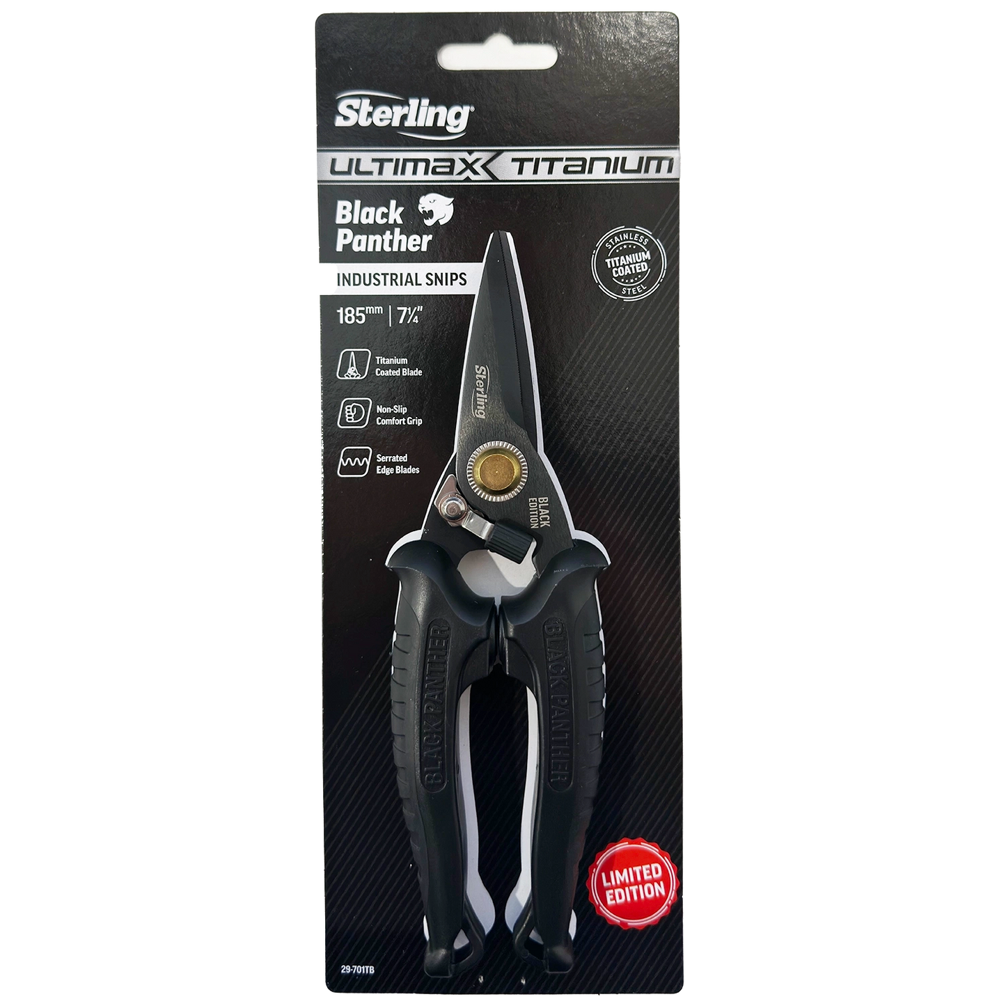 Sterling Black Panther 185mm (7") Ultimax Titanium Industrial Snips-Tools - Scissors, Cutters, & Knot Tools-Sterling-Fishing Station