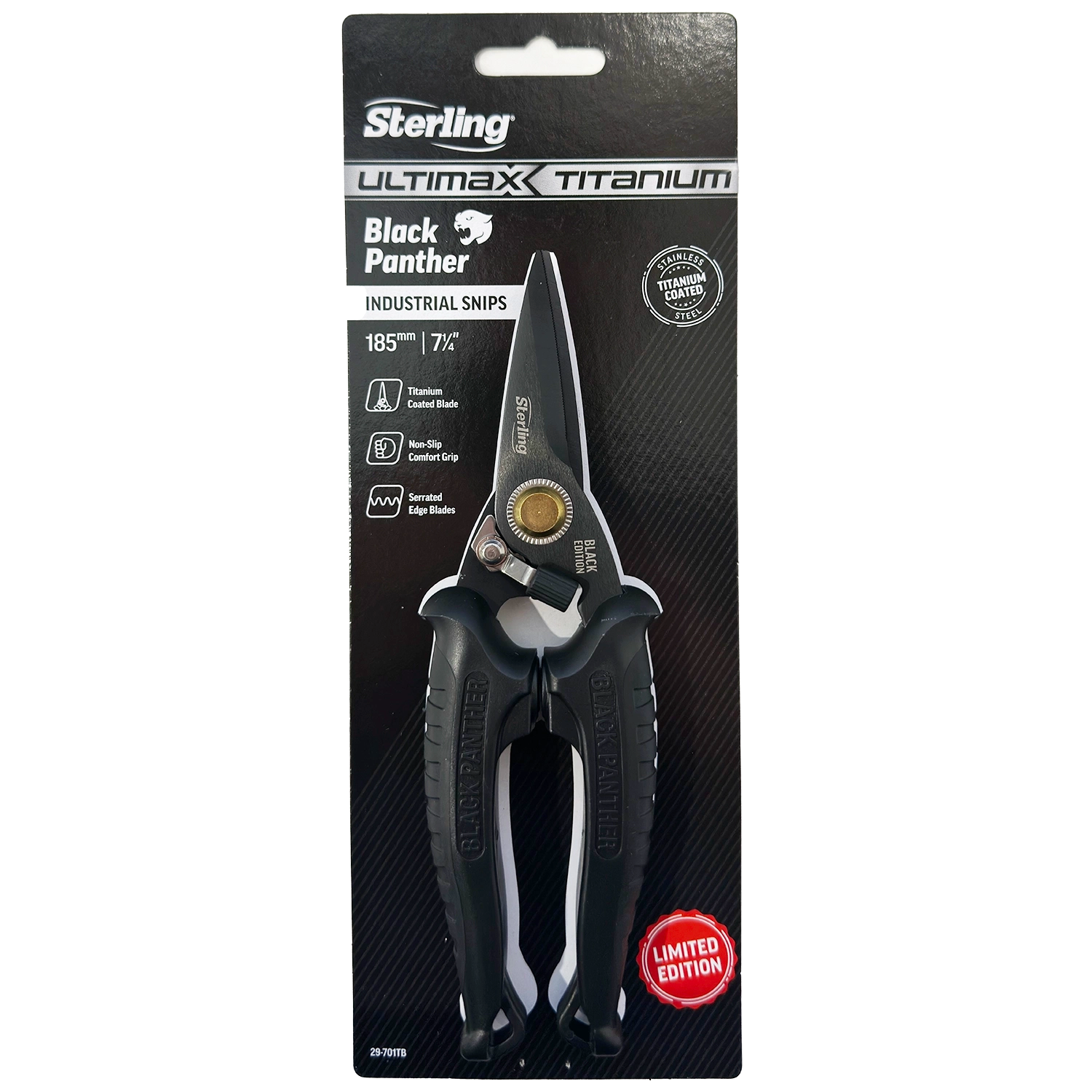 Sterling Black Panther 185mm (7") Ultimax Titanium Industrial Snips-Tools - Scissors, Cutters, & Knot Tools-Sterling-Fishing Station