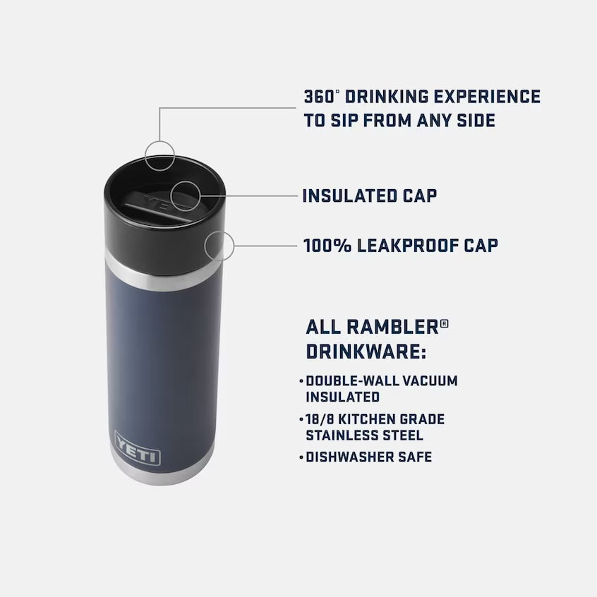 Yeti Rambler 18oz (532ml) Reusable Bottle with Hot Shot Cap-Drinkware-Yeti-Black-Fishing Station